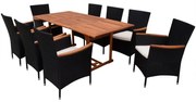 9 pcs conjunto jantar exterior com almofadões vime PE preto