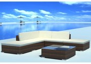 vidaXL 6 pcs conjunto lounge jardim c/ almofadões vime PE castanho