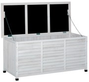 Outsunny Baú de madeira ao ar livre Caixa de armazenamento de jardim com tampa que pode ser aberta 127x56x60 cm Branco