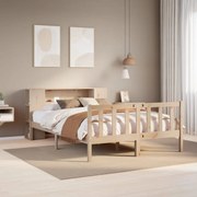 vidaXL Cama com estante sem colchão 140x190 cm pinho maciço