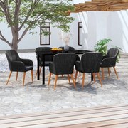 7 pcs conjunto de jantar para jardim com almofadões preto