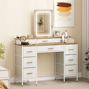 Toucador com Luzes LED de 3 Cores Espelho 10 Gavetas de TECIDO e Pés em Aço 118,5x39,5x140 cm Madeira