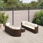 vidaXL 9 pcs conjunto sofás p/ jardim c/ almofadões vime PE castanho