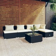 6 pcs conjunto lounge de jardim c/ almofadões vime PE preto