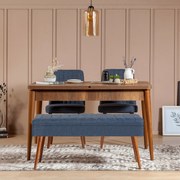 Conjunto de Mesa de Jantar Extensível Vina – Nogueira e Azul Escuro –