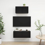 2 pcs conjunto de móveis de TV contraplacado preto