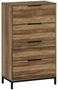 HOMCOM Cómoda de 4 Gavetas Cómoda para Dormitório Alta com Puxadores Metálicos Cómoda Estreita para 62x35x105 cm Castanho Rústico | Aosom Portugal