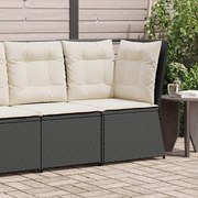 vidaXL Sofá de canto p/ jardim c/ almofadões vime PE preto