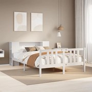vidaXL Cama com estante sem colchão 140x200 cm pinho maciço branco