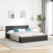 Cama Hidráulica Karen com Arrumação - 160x200cm - Em Tecido Cinza-Escu