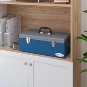Caixa de Ferramentas Metálica Baú de Ferramentas de Aço 50x26x18,5 cm com Pegas de Transporte Carga 20 kg Cinza e Azul