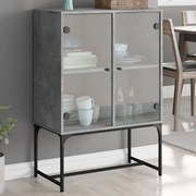vidaXL Armário de apoio c/ portas de vidro 69x37x100 cm cinza cimento