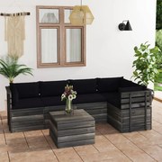 6 pcs conjunto lounge de paletes com almofadões pinho maciço