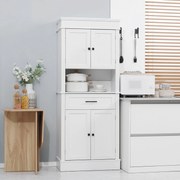 Armário de Cozinha Móvel Auxiliar de Cozinha com 4 Portas 1 Gaveta e Prateleira Aberta para Sala de Estar Sala de Jantar 74x39,5x183cm Branco