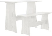 vidaXL Mesa de jantar com banco REINE pinho maciço branco