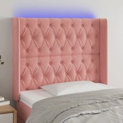 Cabeceira de cama c/ luzes LED veludo 93x16x118/128 cm rosa