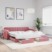 vidaXL Sofá-cama com gavetão e gavetas 100x200 cm veludo rosa