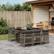 vidaXL 7 pcs conjunto de jantar p/ jardim c/ almofadões vime PE cinza