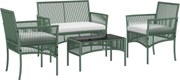 Outsunny Conjunto de Jardim Exterior em Ratan Sintético com 2 Poltronas 1 Sofá de 2 Lugares 1 Mesa de Centro e Almofadas Verde | Aosom Portugal