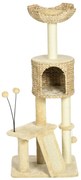 PawHut Arranhador Felino 116cm Postes Sisal Cama Caverna Rampa Bolas Brinquedo 45x40x116cm Bege | Aosom Portugal