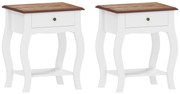 HOMCOM Conjunto de 2 Mesas de Cabeceira com Gaveta Estante Aberto e Bancada Efeito Carvalho Estilo Francês 45x35x55 cm Branco e Carvalho | Aosom Portugal