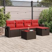 vidaXL 6 pcs conjunto de sofás jardim c/ almofadões vime PE castanho