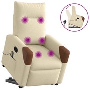 vidaXL Poltrona elevatória de massagens tecido cor creme