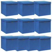 Caixas de arrumação com tampas 10 pcs 32x32x32 cm tecido azul