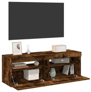 Mesas cabeceira c/ LEDs 2 pcs 60x35x40 cm carvalho fumado