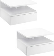 HOMCOM Conjunto de 2 Mesas de Cabeceira Flutuante com 1 Gaveta e Prateleira Aberta Montado na Parede 35x32x22,5cm Branco | Aosom Portugal