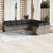 vidaXL 10 pcs conjunto sofás de jardim c/ almofadões vime PE cinzento