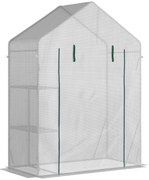 Outsunny Estufa de Jardim 143x73x195cm Estufa de Aço com 2 Prateleiras e Porta Enrolável para Cultivos de Plantas Vasos de Flores Pátio Exterior Branco