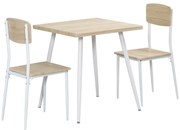 HOMCOM Conjunto de Mesa de Jantar Quadrada 3 Peças com 2 Cadeiras Cozinha Sala de Jantar Tampo em MDF Estrutura de Metal Branco | Aosom Portugal