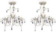 vidaXL Lustres de teto com contas de cristal 2 pcs branco elegante