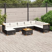 vidaXL 9 pcs conjunto de sofás p/ jardim c/ almofadões vime PE preto
