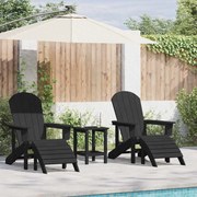vidaXL Cadeiras Adirondack com Descanso para os Pés - 2 peças Pretas em HDPE