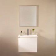Conjunto De Móvel De Casa De Banho Suspenso Em Madeira Com Lavatório Integrado Macrae Branco & Led Retangular E Anti-embaciamento 60x70 Cm - Sklum