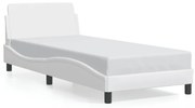 Estrutura de cama c/ cabeceira couro artificial 80x200cm branco