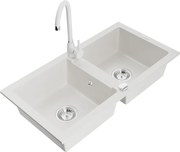 Mexen Mario lava-louça de granito de 2 cubas com torneira de cozinha Telma, branco - 6504-20-670200-20