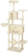 PawHut Arranhador para Gatos com Plataformas Plataformas Caverna Postes de Sisal Bolas e Corda para Brincar 60x48x202 cm Bege | Aosom Portugal