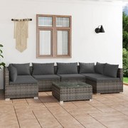 7 pcs conjunto lounge de jardim c/ almofadões vime PE cinzento