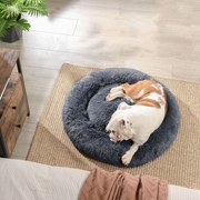 Cama de cão fofa com almofada de donut redonda 90 x 20 cm cinzento escuro