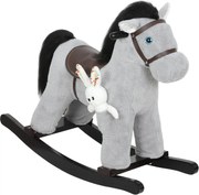 AIYAPLAY Cavalo de balanço para crianças, brinquedo de pelúcia para bebê com efeito sonoro e pelúcia, 71 x 26 x 55 cm, cinza | Aosom Portugal