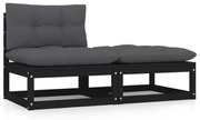 2pcs conjunto lounge de jardim c/ almofadões pinho maciço preto