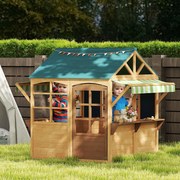 Casa brincar Infantil de Madeira Dobrável com 2 Ardósias Janelas e Toldos Casinha de Madeira para Crianças 173x117x144 cm Madeira