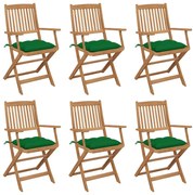 vidaXL Cadeiras de jardim dobráveis c/ almofadões 6 pcs acácia maciça