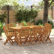 9 pcs conj. de jantar para jardim 180x90x75 cm acácia maciça