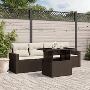 vidaXL 5 pcs conjunto sofás p/ jardim c/ almofadões vime PE castanho