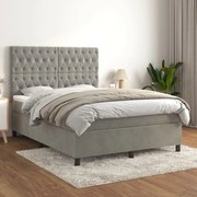 vidaXL Cama com molas/colchão 140x190 cm veludo cinzento-claro