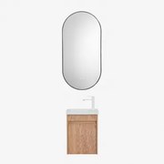 Conjunto De Móvel De Casa De Banho Suspenso Em Madeira Com Lavatório Integrado Narek Castanho Fresno & Ovale Led E Antifog Preto 50x100 Cm - Sklum